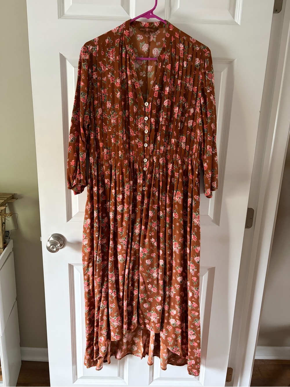 Sheer Floral Print Midi Dress with Chartreuse Trim - Picture 10 of 12